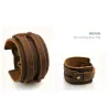 Punho de couro duplo largo corda pulseira unisex