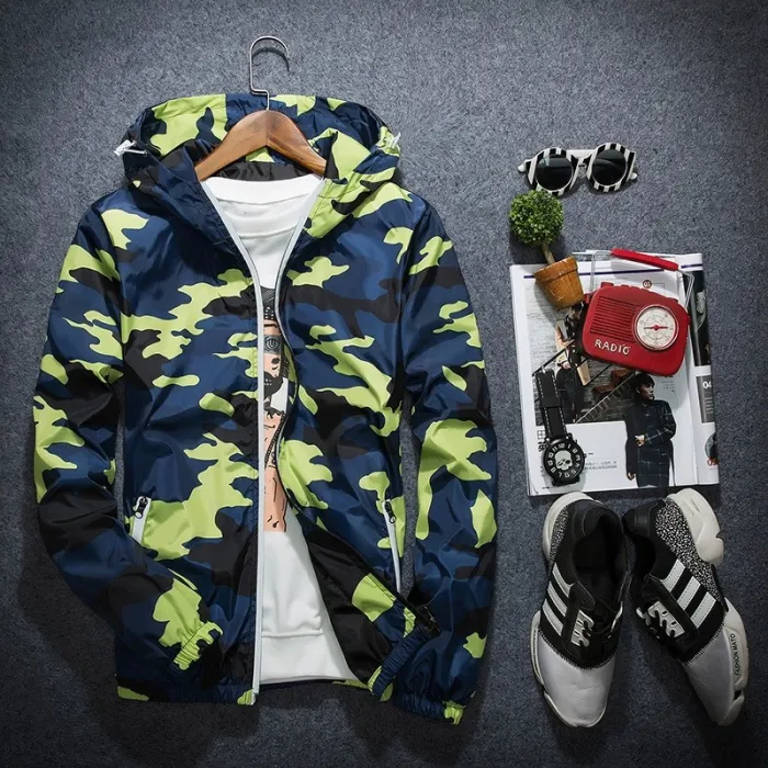 Camouflage cappuccio giacca windbreaker unisex