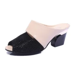 Strass épais talon flip flops sandales