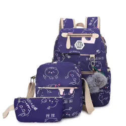 USB école de chargement backpack toile 3 pcs set
