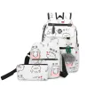 USB charging school backpack canvas 3 pcs set