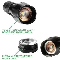 Portabel LED ficklampa zoombar fackla