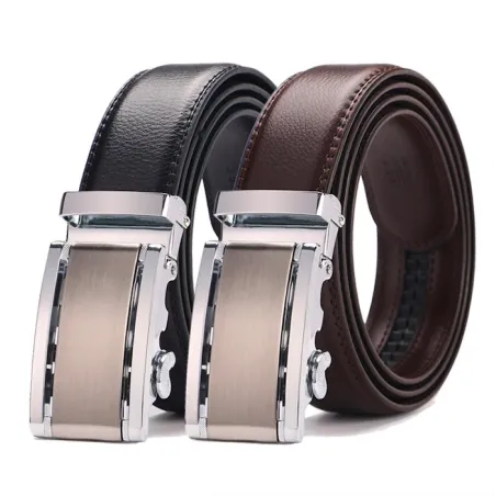 Äkta cowhide läderbälte med automatisk buckle bälte
