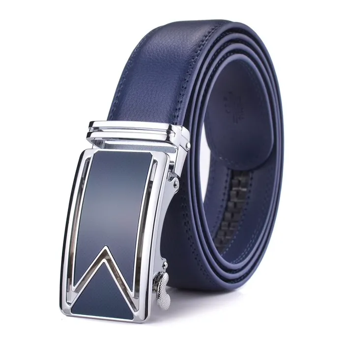Genuine leather belt with automatic buckle