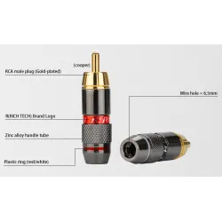 EnchufesAdaptador de enchufe macho RCA de oro con cable de audio 2 piezas
