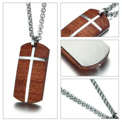 Vintage rosewood stainless steel cross necklace