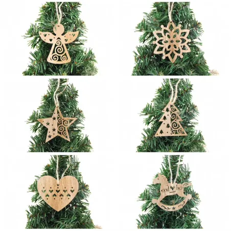 Christmas tree Xmas decoration wooden hollow pendants 6 pcs