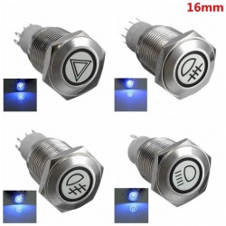 InterruptoresBotones para coches iluminados autobloqueantes impermeables 16mm LED