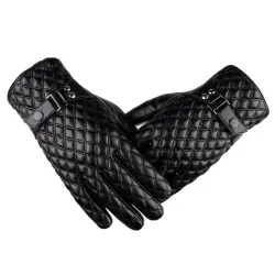 Luvas de inverno de couro quente com função de tela sensível ao toque