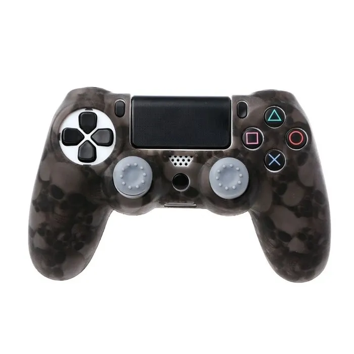 PS4 Pro Slim Controller skull silicone gamepad cover case & 2 joystick capsController