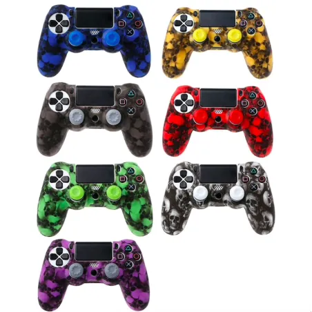 PS4 Pro Slim Controller skull silicone gamepad cover case & 2 joystick caps
