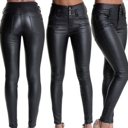 Faux leather high waisted trousers pants