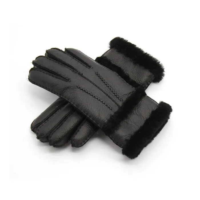 Äkta läder & cashmere & fur varma handskar