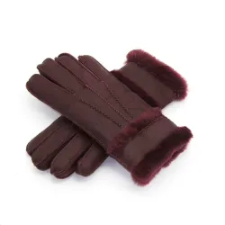 Couro genuíno & cashmere & luvas quentes de pele