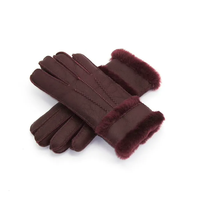 Äkta läder & cashmere & fur varma handskar