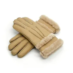 Couro genuíno & cashmere & luvas quentes de pele