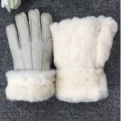 Äkta läder & cashmere & fur varma handskar