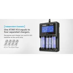 XTAR VC4 batteriladdare 20700 18650 21700 14650 17335 17670 18490 10440 14500 16340 17500 18350 18700 22650 25500 32650