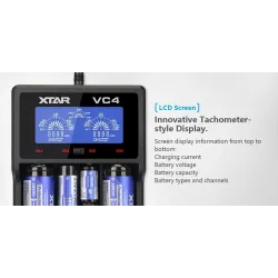 XTAR VC4 batteriladdare 20700 18650 21700 14650 17335 17670 18490 10440 14500 16340 17500 18350 18700 22650 25500 32650