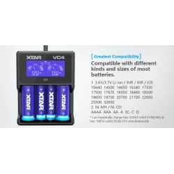 XTAR VC4 batteriladdare 20700 18650 21700 14650 17335 17670 18490 10440 14500 16340 17500 18350 18700 22650 25500 32650