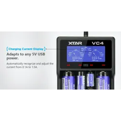 XTAR VC4 -akkulaturi 20700 18650 21700 14650 17335 17670 18490 10440 14500 16340 17500 18350 18700 22650 25500 32650