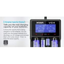 XTAR VC4 batteriladdare 20700 18650 21700 14650 17335 17670 18490 10440 14500 16340 17500 18350 18700 22650 25500 32650