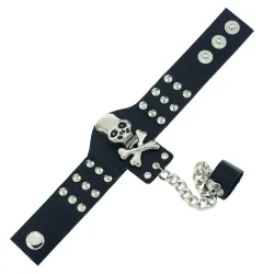 Gothic rivets skeleton skull chain leather bracelet unisex