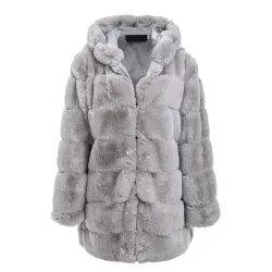 ChaquetasElegante chaqueta con capucha larga - abrigo de piel - más tamaño