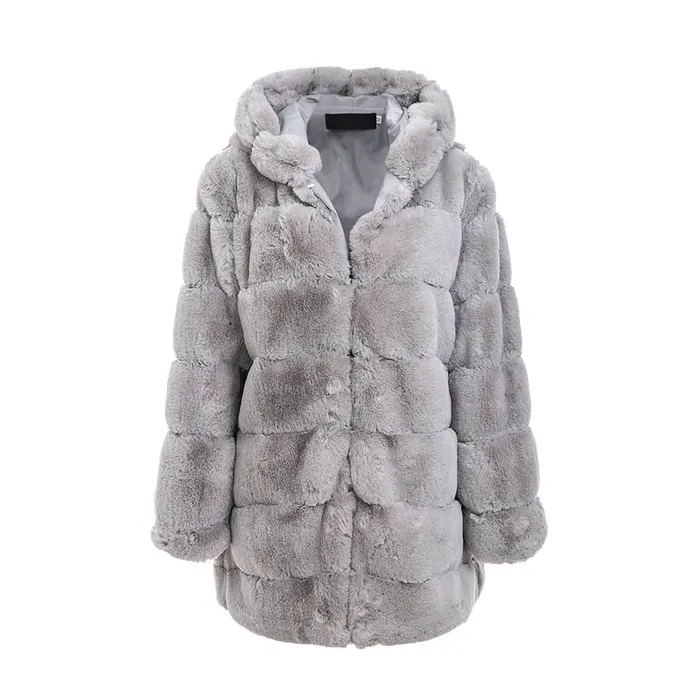 ChaquetasElegante chaqueta con capucha larga - abrigo de piel - más tamaño