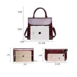Elegante conjunto de saco de couro brilhante de 3 peças