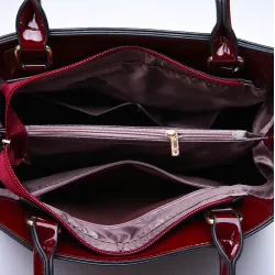 Elegante conjunto de saco de couro brilhante de 3 peças