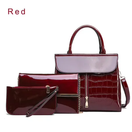 Elegante conjunto de saco de couro brilhante de 3 peças
