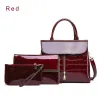 Elegante conjunto de saco de couro brilhante de 3 peças