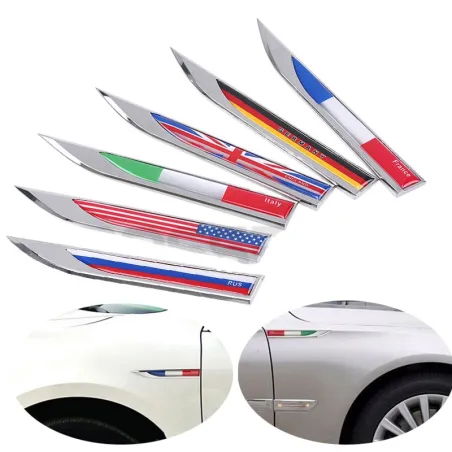 Germany - Italy - England - France - US - Swedish - Canada flag - metal car sticker - 2 pieces