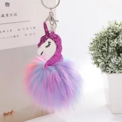 Portachiavi Unicorn & furry pom pom - keyring