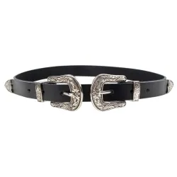 Double & single metal buckle leather belt
