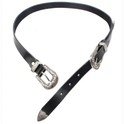 Double & single metal buckle leather belt