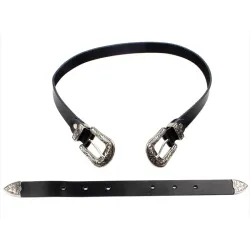 Double & single metal buckle leather belt