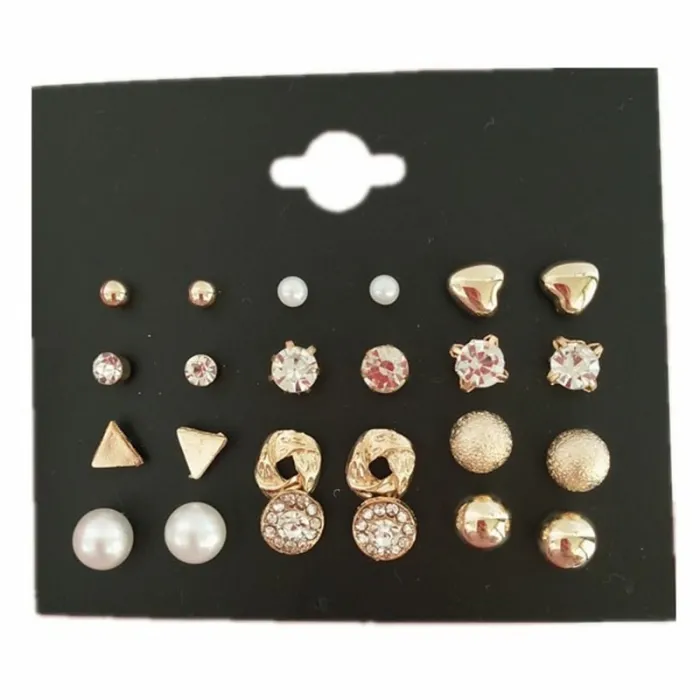Crystal & pearl gold & silver stud earrings set