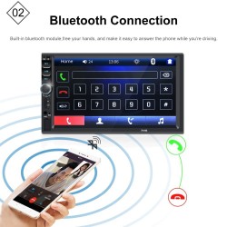 Bluetooth bilradio - DIN 2 - 7'' tommer LCD touchskærm - MP3-MP5 afspiller - USB - MirrorLink