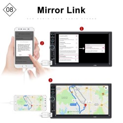 Bluetooth bilradio - DIN 2 - 7'' tommers LCD berøringsskjerm - MP3-MP5 spiller - USB - MirrorLink