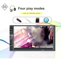 Bluetooth bilradio - DIN 2 - 7'' tommer LCD touchskærm - MP3-MP5 afspiller - USB - MirrorLink