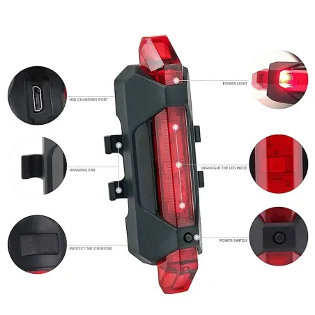 USB laddningsbar cykelsäkerhet varning bakljus