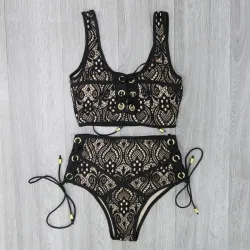Spitze High Taille Badeanzug Bikini Set