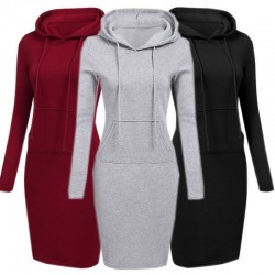 Fleece hooded dress with pockets - long sweaterDresses