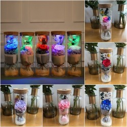 Bouquet de rosas infinitas em um vaso de vidro com luz LED