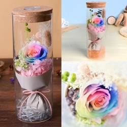 Bouquet of infinity roses in a glass vase with LED light