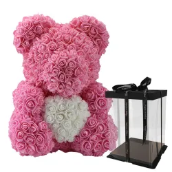 Día de San ValentínInfinito rosa flor oso de peluche con corazón 40 cm