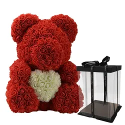Infinity rose flower teddy bear with heart 40 cm