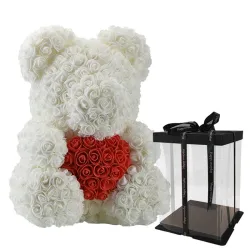 Infinity rose flower teddy bear with heart 40 cm